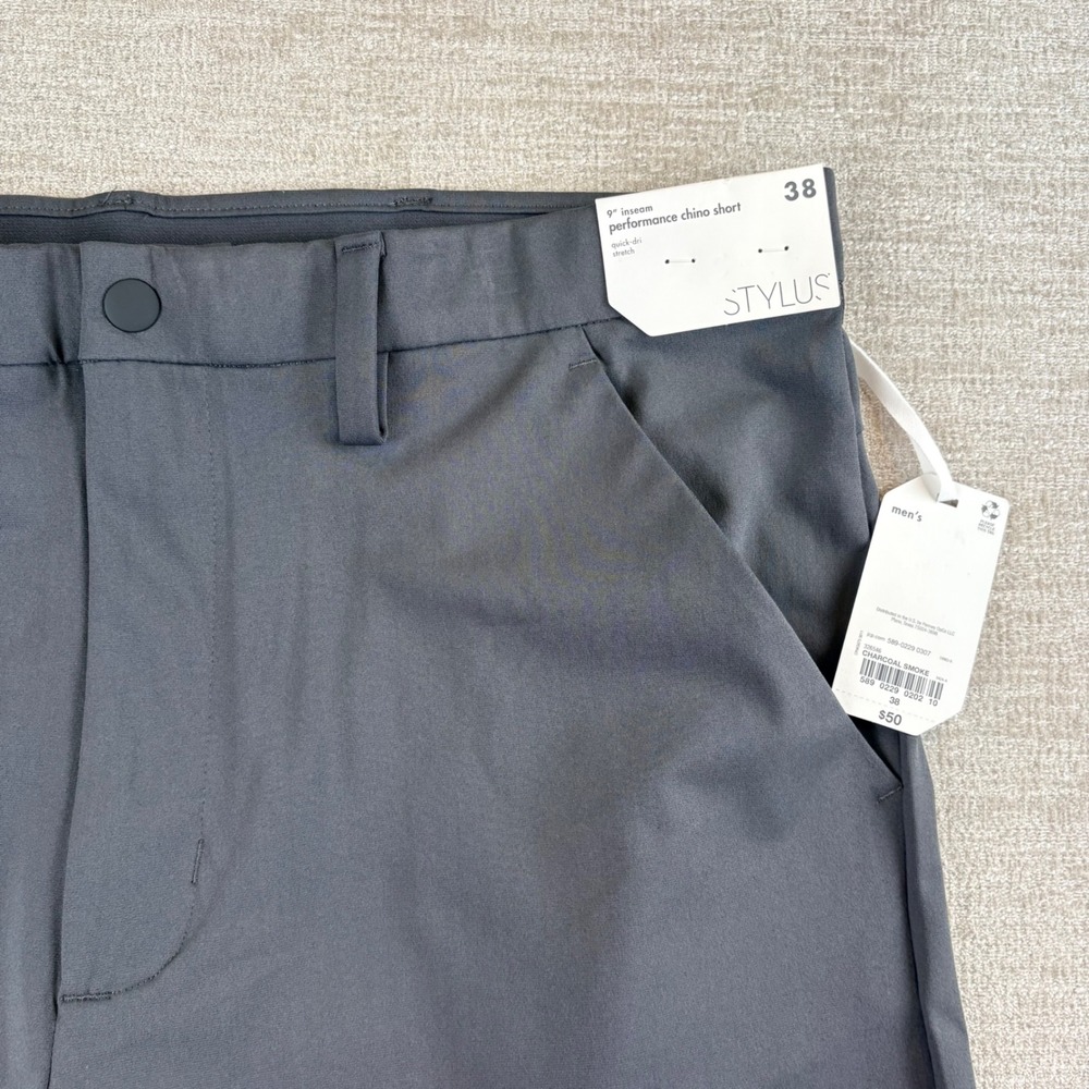 BRAND NEW Stylus Mens Performance Chino Golf Shorts Charcoal Smoke Grey 38 NWT